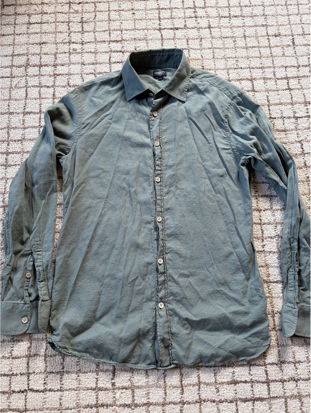 Mens Faherty Long Sleeve Weightless Cotton Shirt Sage Green Beach Indie Grunge S